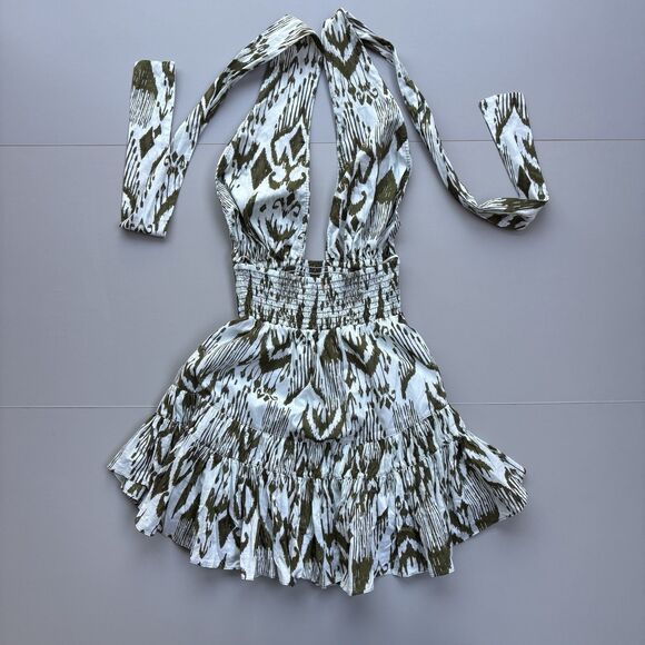 MISA Los Angeles Tula Halter Mini Dress Women XS Smocked Waist Tropical Vacation - Picture 4 of 10